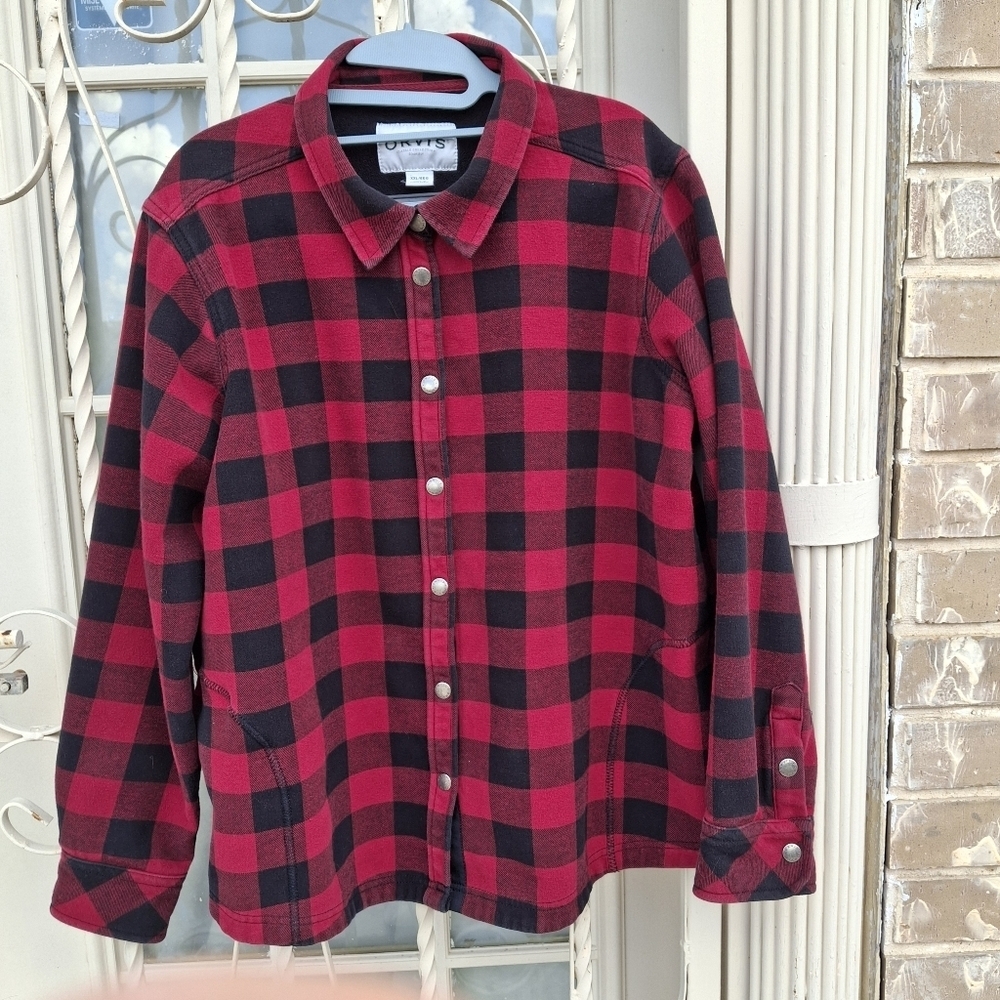 Orvis Fleece Lined Red Buffalo Plaid Flannel Shacket Shirt Jacket Women Size XXL - Picture 4 of 16